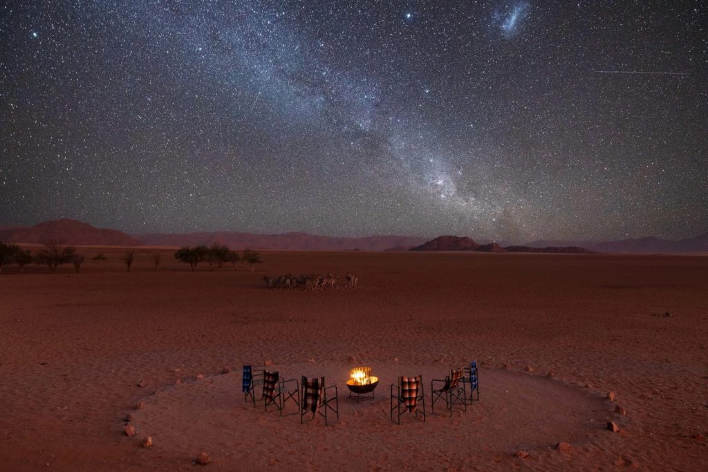 Star gazing around the fire in Namibia