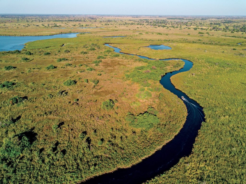 Winding river through the Okavango Delta