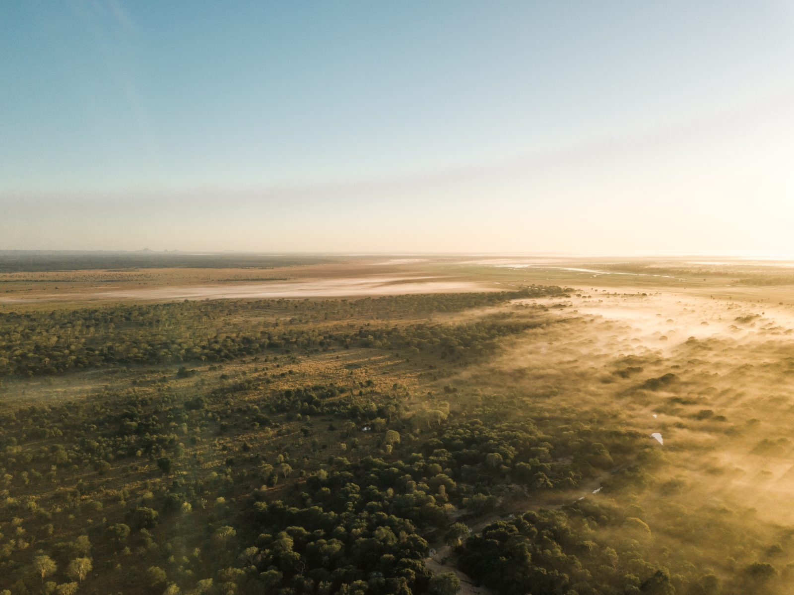 An aerial view from Muzimu Lodge over Gorongosa National Park